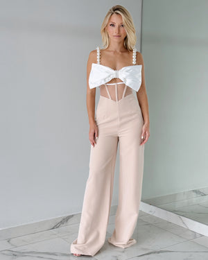 Nude Pearl Detail Bun Jumpsuit