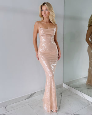 Light Pink Sequin Bodycon Gown Dress