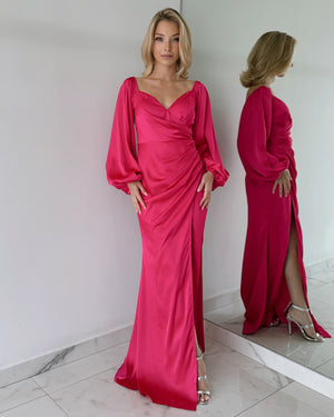 Fuchsia Long Sleeve Gown Dress