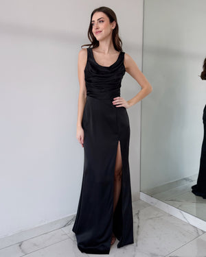 Black Open Leg Gown Dress