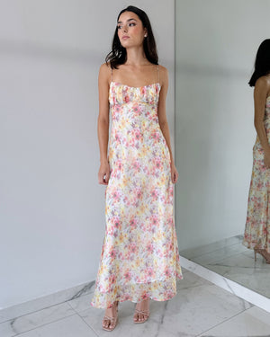 Pink Floral Open Back Maxi Dress