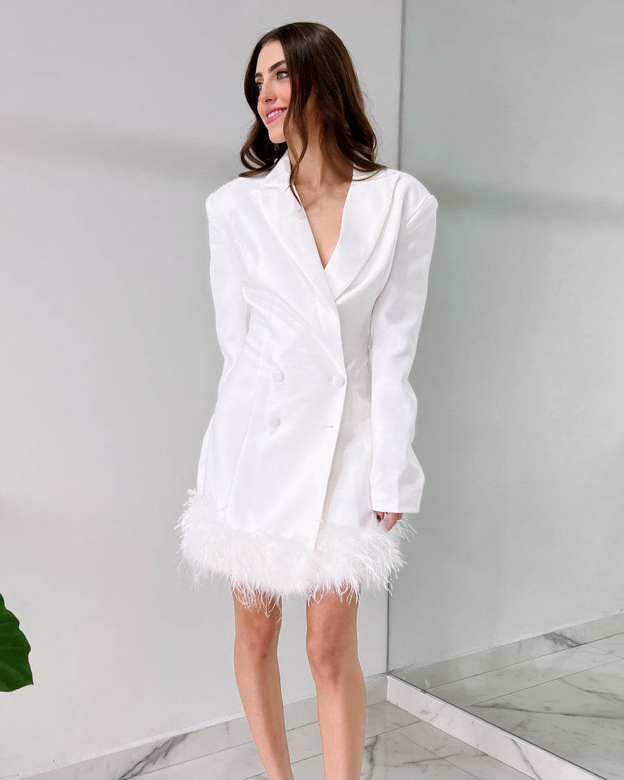 White Feathers Blazer Mini Dress